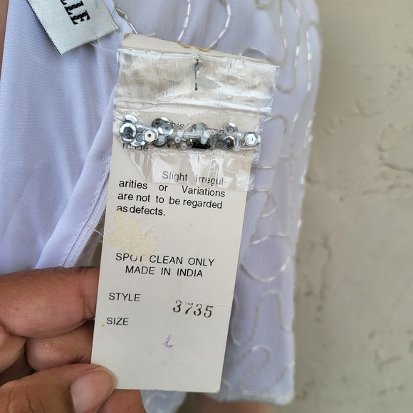 Vintage White and Taupe Beaded Cocktail Dress - Picture 8 of 10